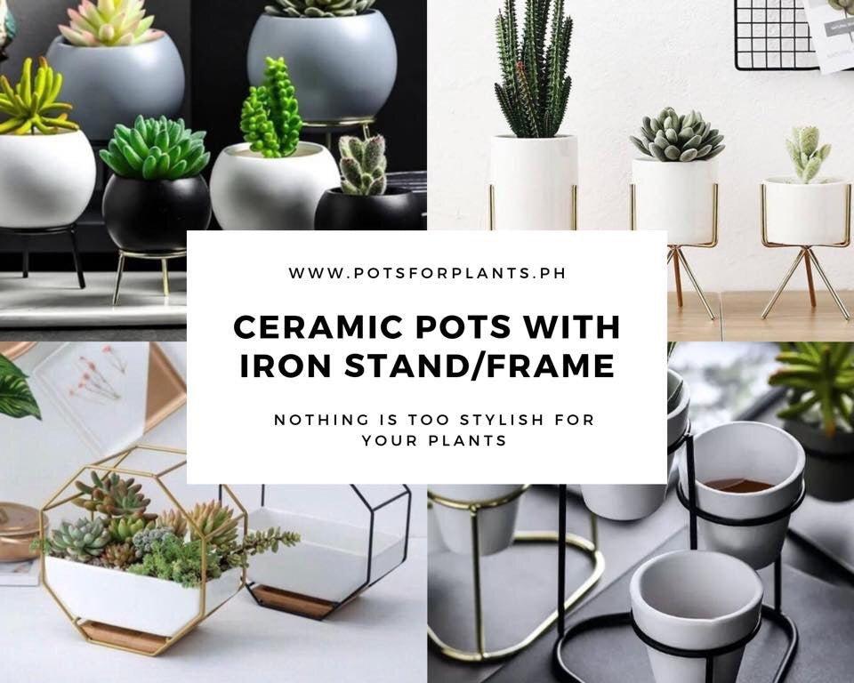 Ceramic Pots with Iron Stand/Frame