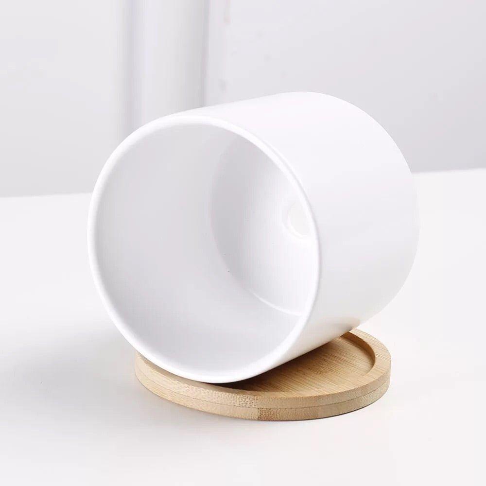 3.5" Cylinder Porcelain Pots with Catch Plate (Set-of-three)