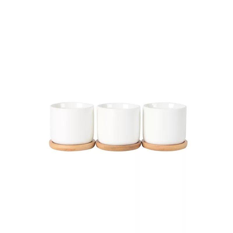 3.5" Cylinder Porcelain Pots with Catch Plate (Set-of-three)