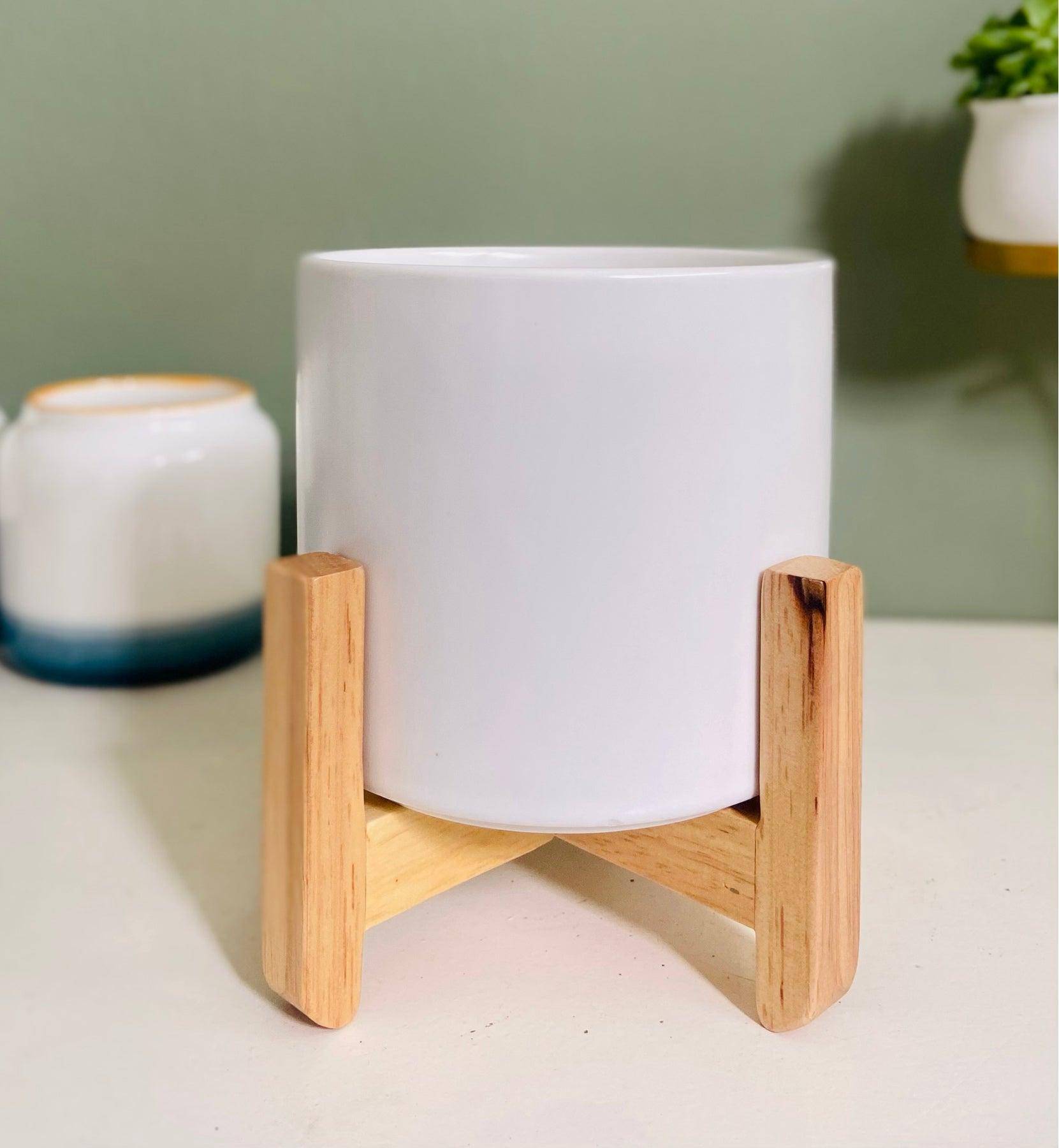 4.5" Cylinder Porcelain Ceramic Pot with Bamboo Stand