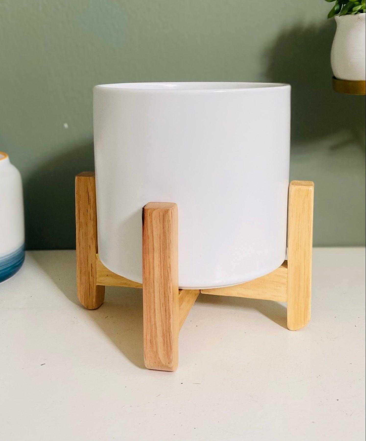 4.5" Cylinder Porcelain Ceramic Pot with Bamboo Stand