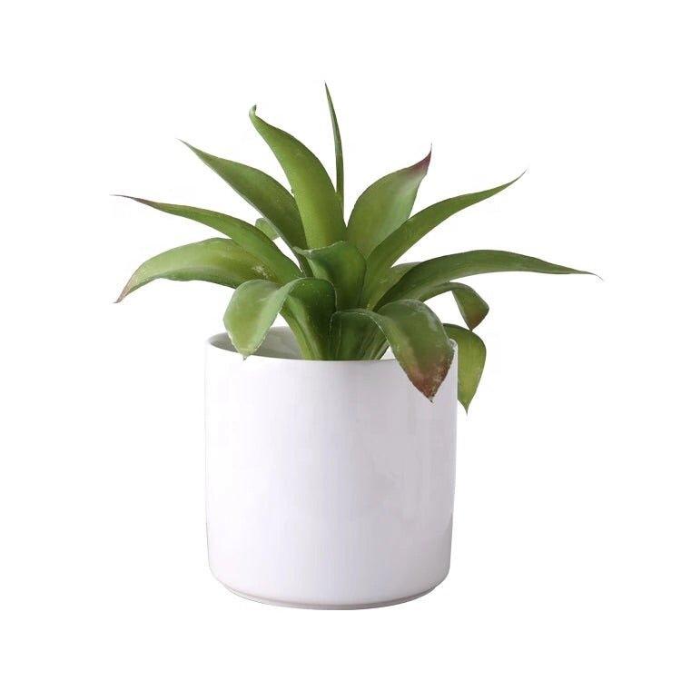 4.5” Height Cylinder Porcelain Ceramic Pot With Catch Plate (Set-of-Two)