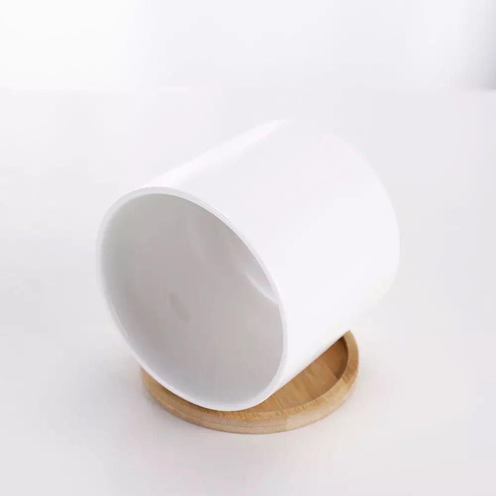 4.5” Height Cylinder Porcelain Ceramic Pot With Catch Plate (Set-of-Two)