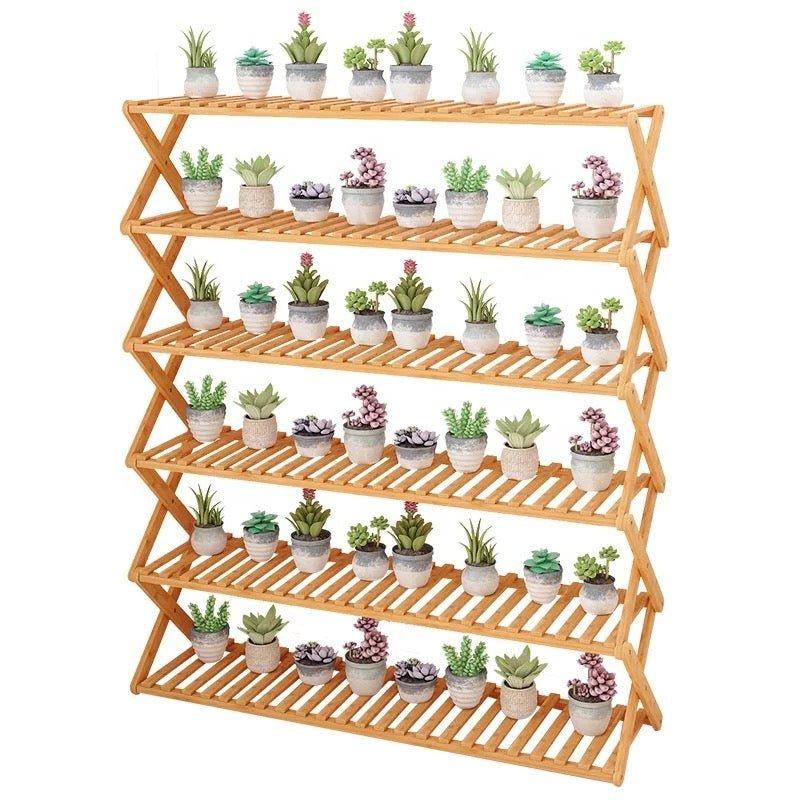 5 Tier Folding Simple Bamboo Plant Rack