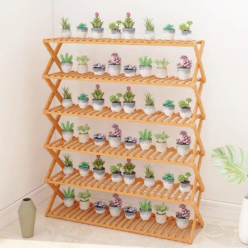 5 Tier Folding Simple Bamboo Plant Rack