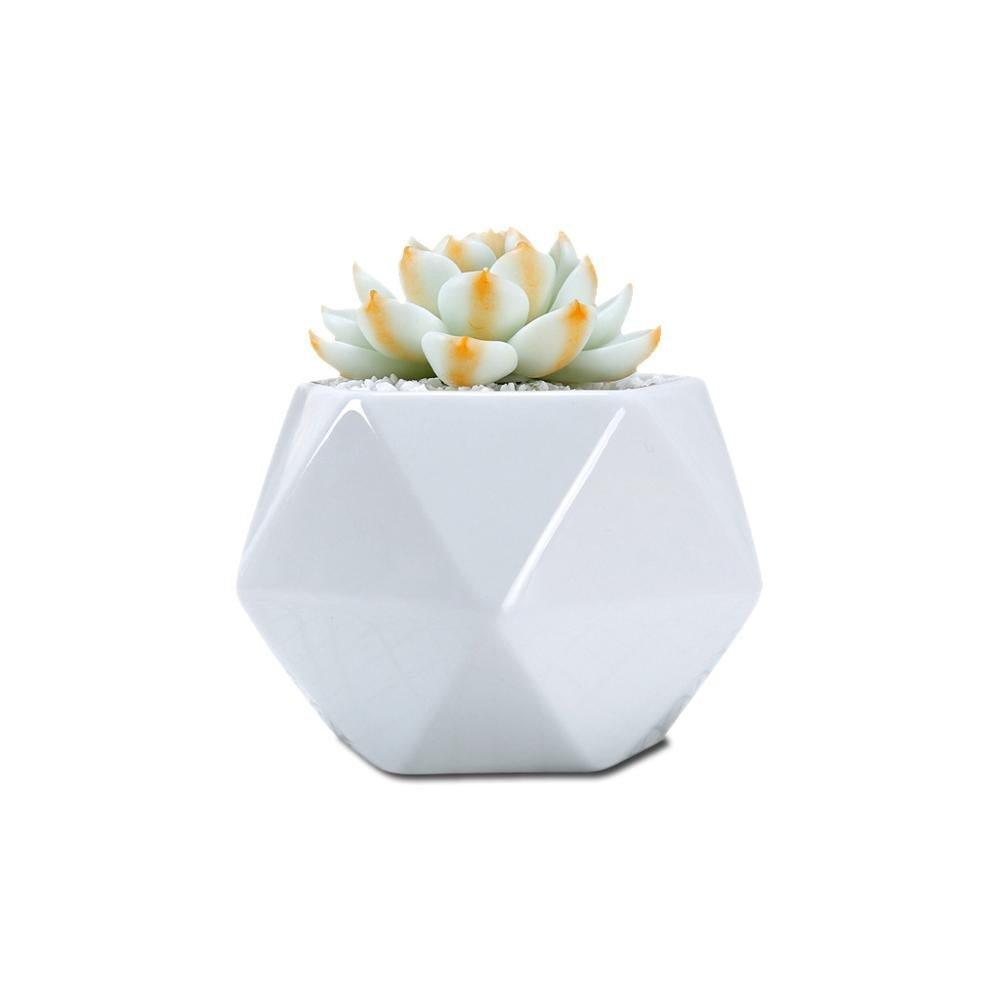 Crystal Shaped White Gloss Finish Porcelain Ceramic Pot