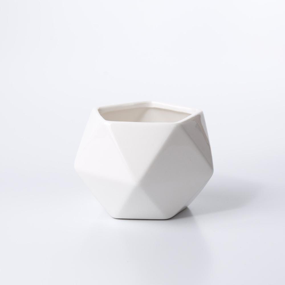 Crystal Shaped White Gloss Finish Porcelain Ceramic Pot