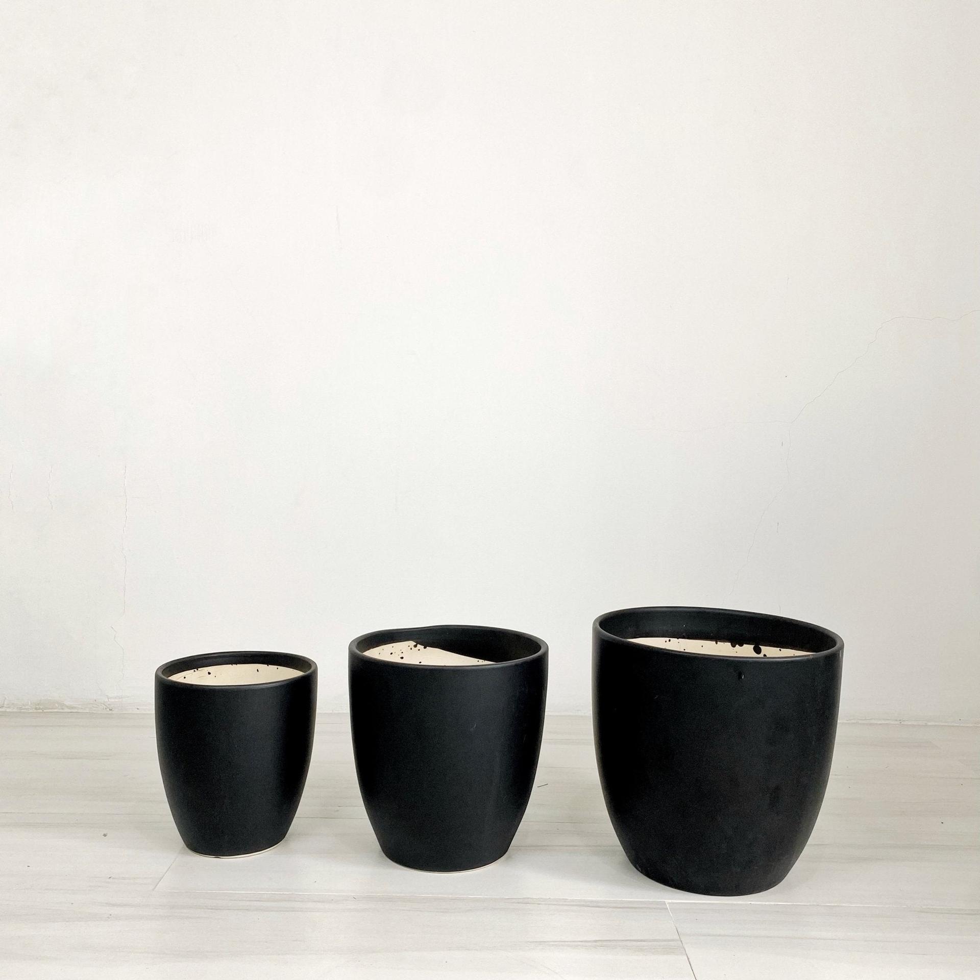 ES1259 Cup Shaped Glazed Clay Ceramic Floor Pot