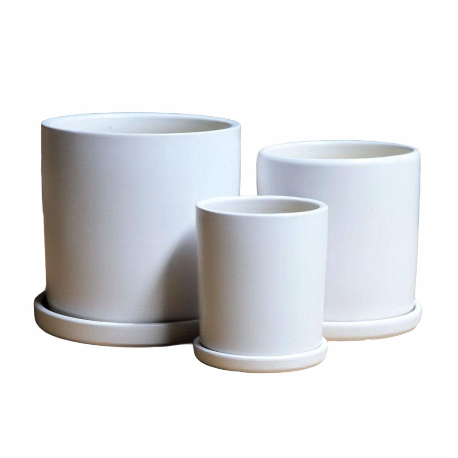 ES1257 Cylinder Glazed Clay Desk Ceramic Pot with Ceramic Saucer