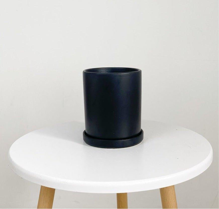 ES1257 Cylinder Glazed Clay Desk Ceramic Pot with Ceramic Saucer