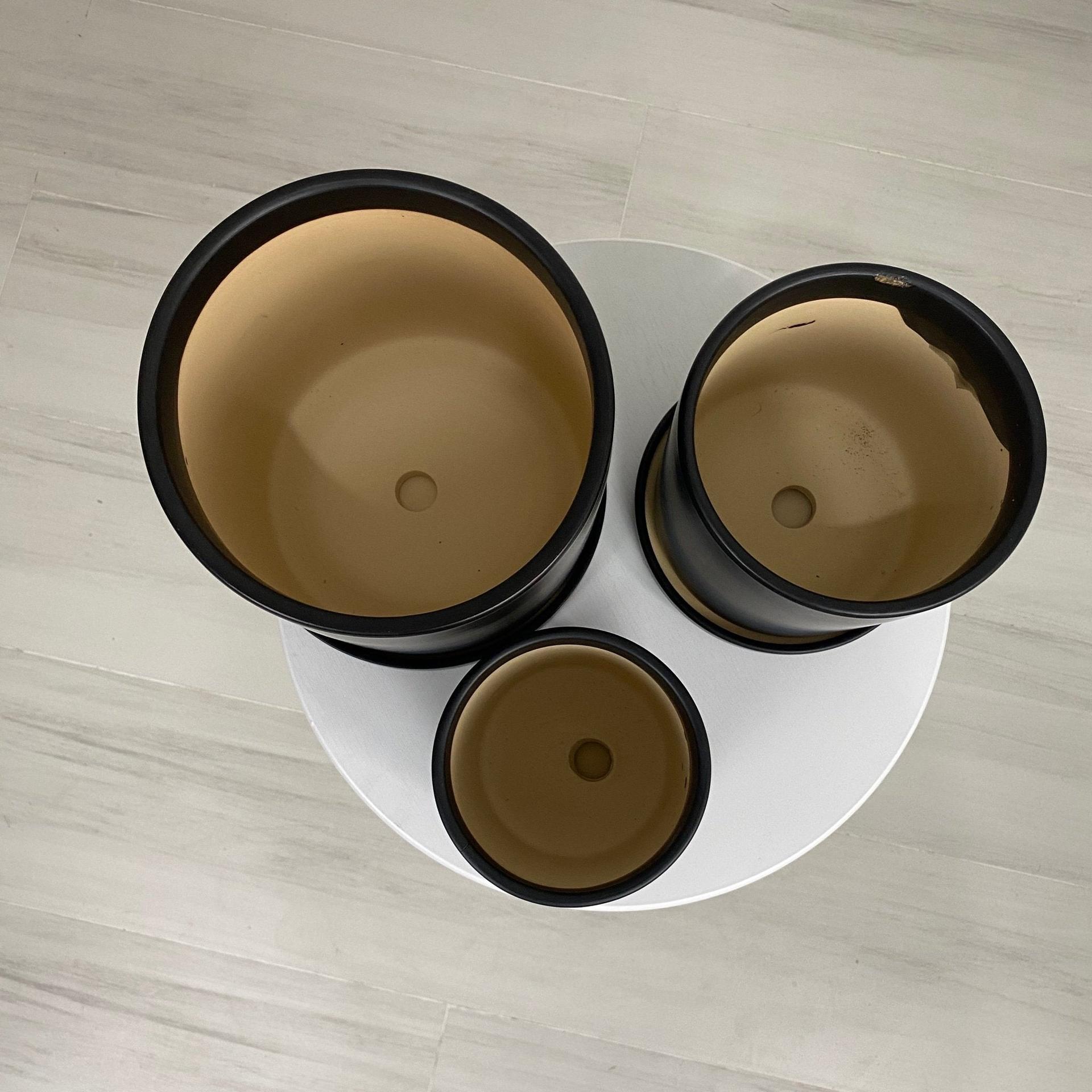 ES1257 Cylinder Glazed Clay Desk Ceramic Pot with Ceramic Saucer