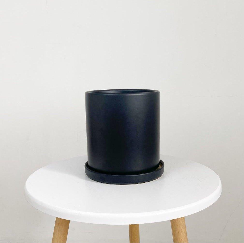 ES1257 Cylinder Glazed Clay Desk Ceramic Pot with Ceramic Saucer
