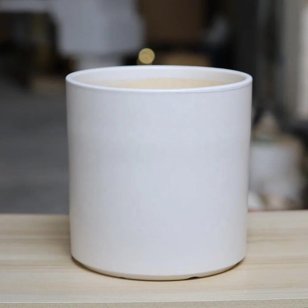 ES1257 Cylinder Glazed Clay Desk Ceramic Pot with Ceramic Saucer