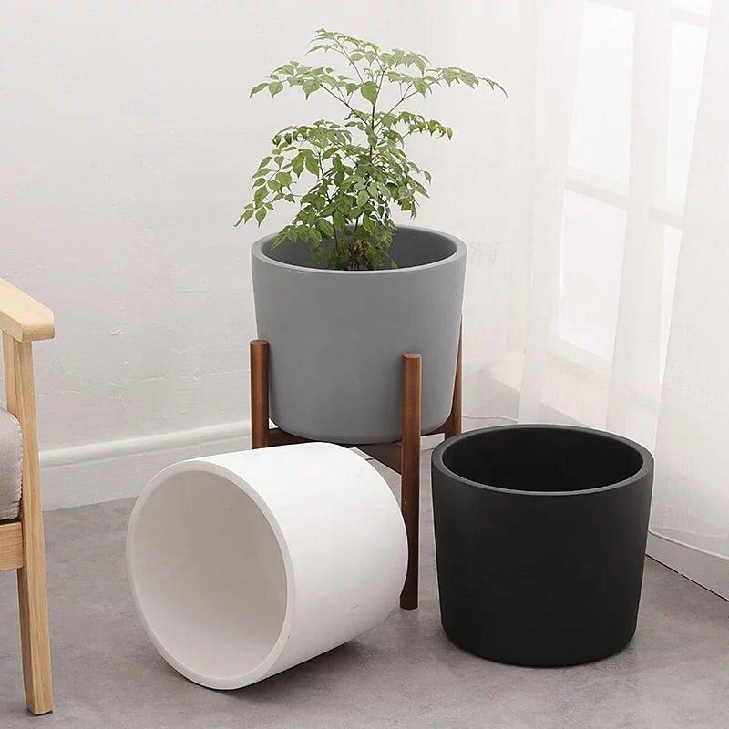 Simple Big Cylinder Floor Large Ceramic Pot with Saucer