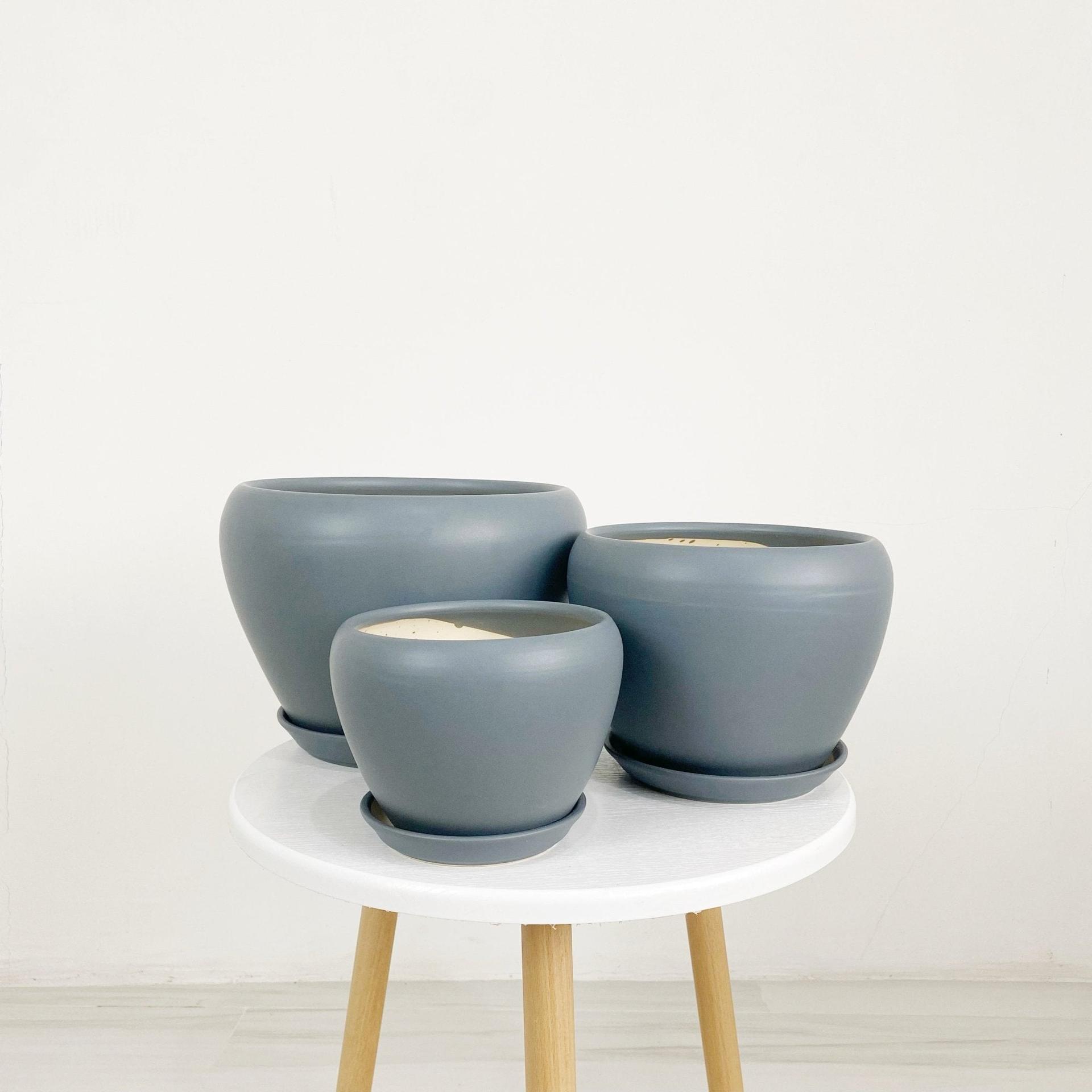 ES1258 Egg Shaped Glazed Clay Ceramic Pot with Catch Plate