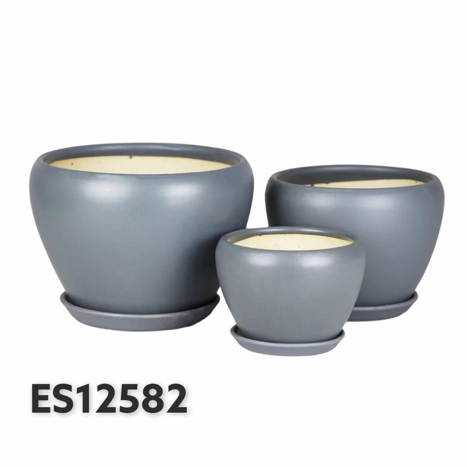 ES1258 Egg Shaped Glazed Clay Ceramic Pot with Catch Plate