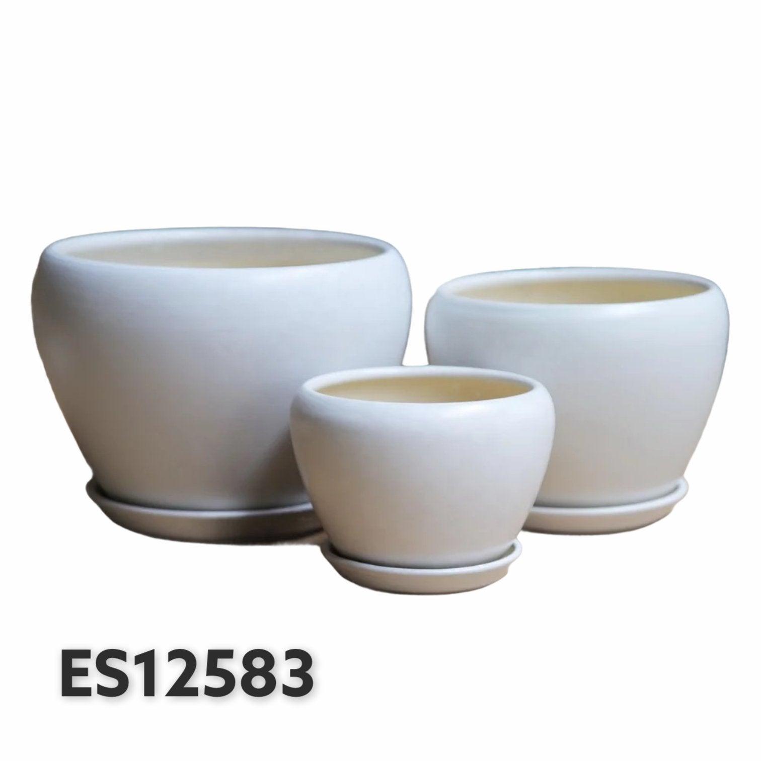 ES1258 Egg Shaped Glazed Clay Ceramic Pot with Catch Plate