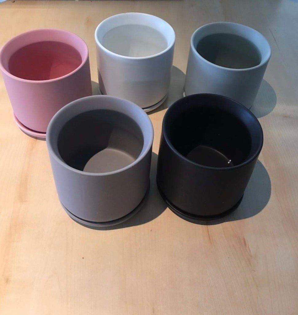 Matte Finish Porcelain CYLINDER Ceramic Pot with Ceramic Saucer