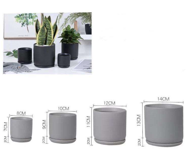 Matte Finish Porcelain CYLINDER Ceramic Pot with Ceramic Saucer