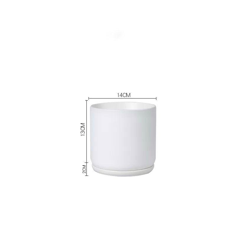Matte Finish Porcelain CYLINDER Ceramic Pot with Ceramic Saucer
