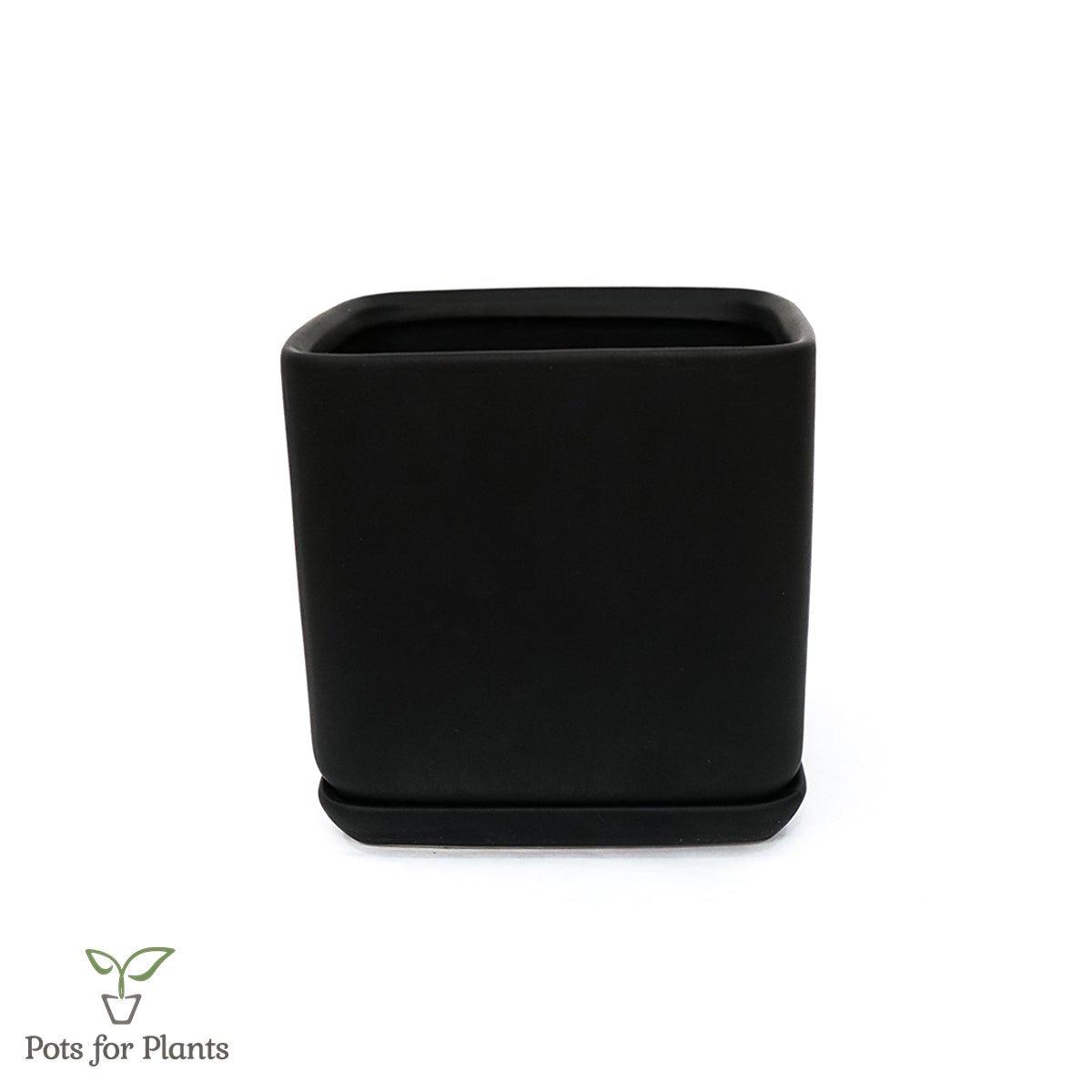 Matte Finish Porcelain SQUARE Ceramic Pot with Ceramic Saucer