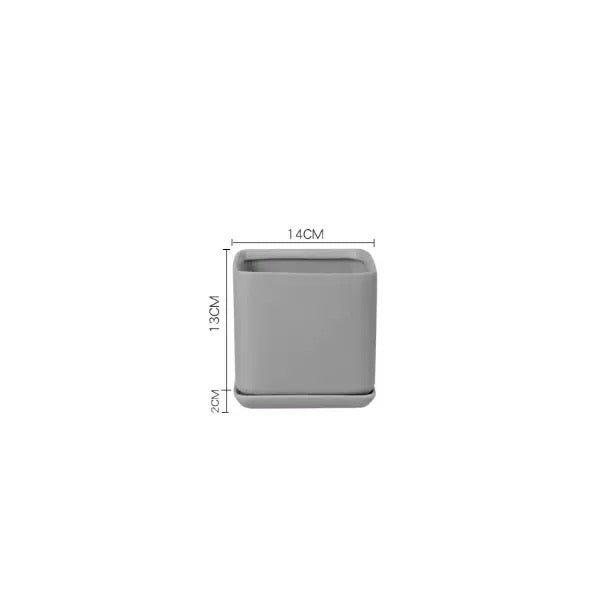 Matte Finish Porcelain SQUARE Ceramic Pot with Ceramic Saucer