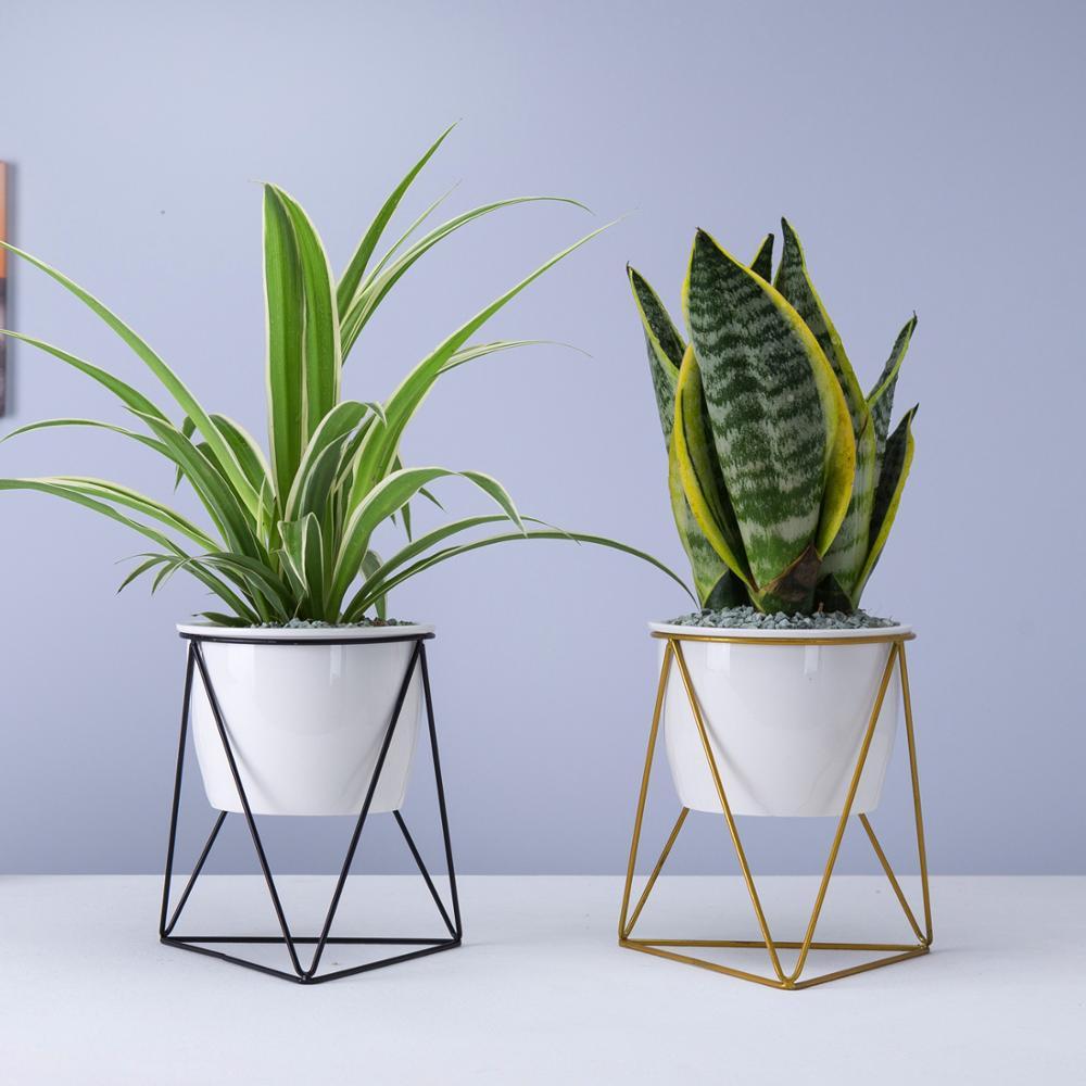 Porcelain Ceramic pot With Triangular Shape Iron Stand