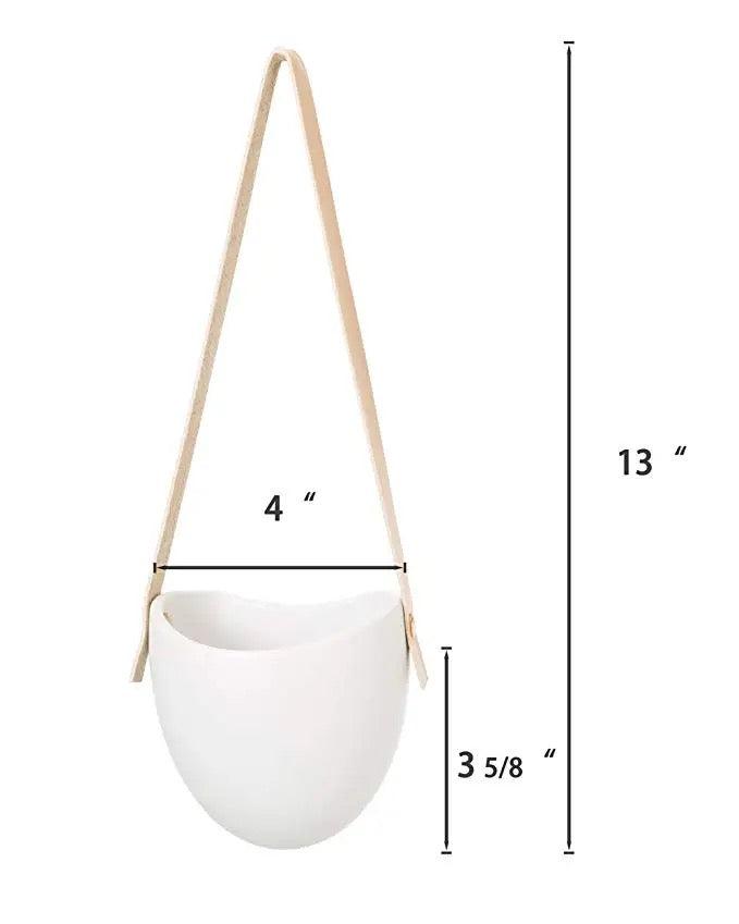 Porcelain Hanging Wall Planter with Strap (Set of three)