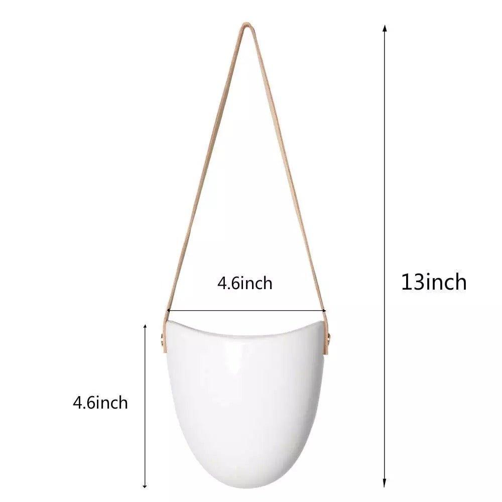Porcelain Hanging Wall Planter with Strap (Set of three)