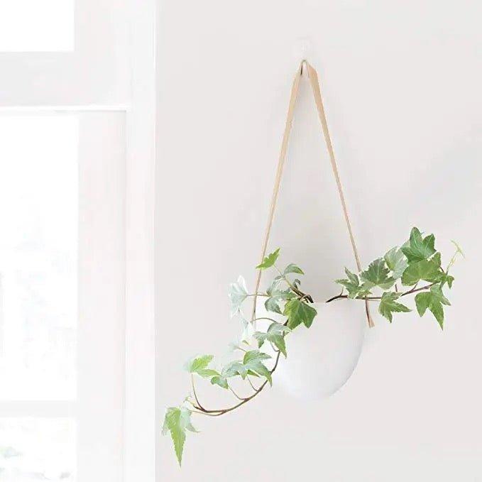 Porcelain Hanging Wall Planter with Strap (Set of three)