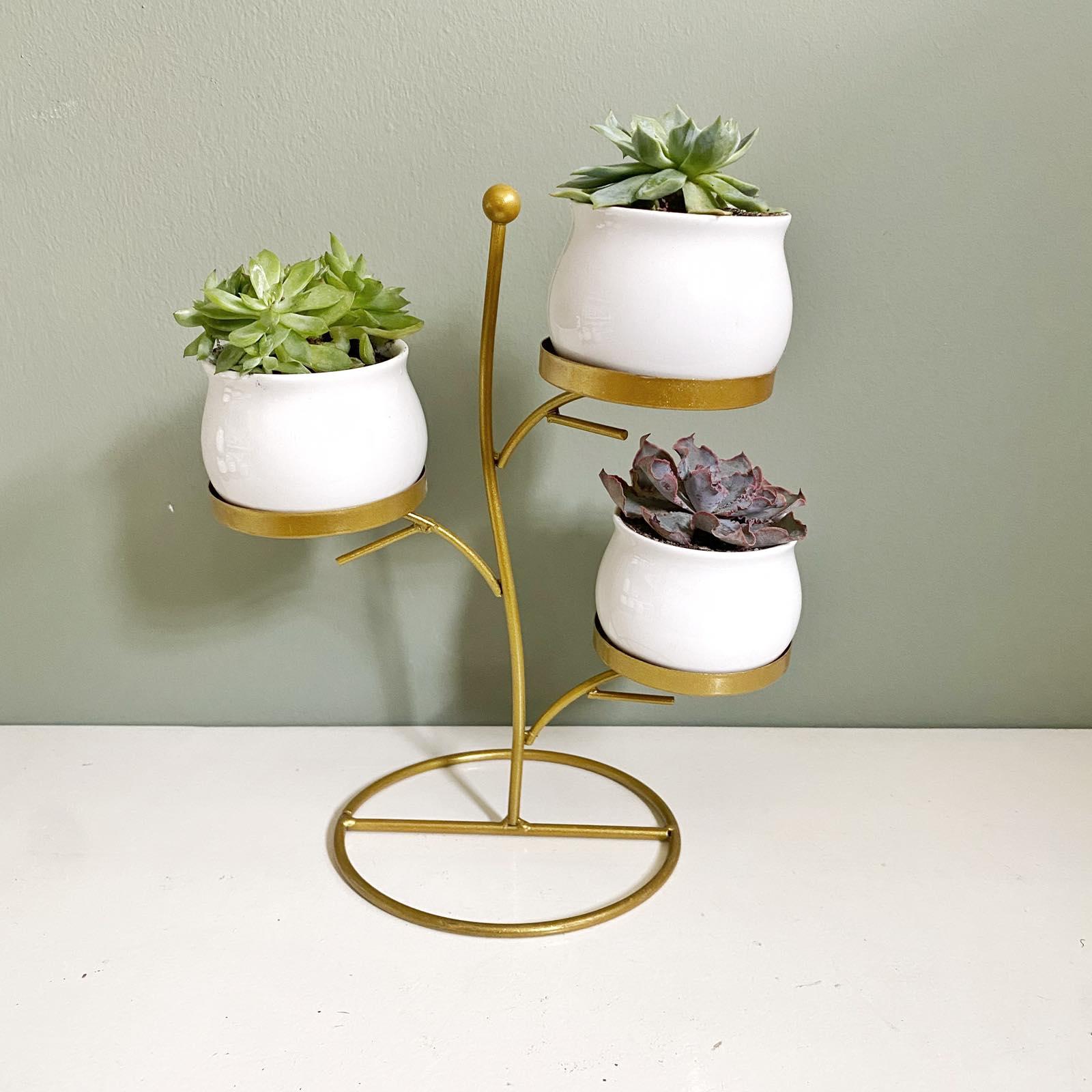 Round Porcelain Desk Pots with Iron Stand