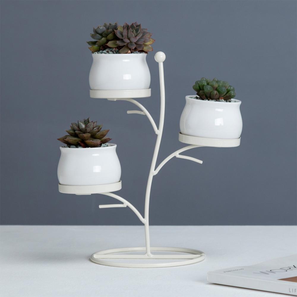 Round Porcelain Desk Pots with Iron Stand