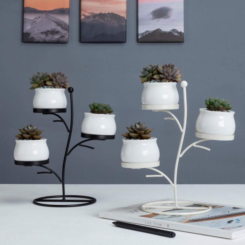 Round Porcelain Desk Pots with Iron Stand