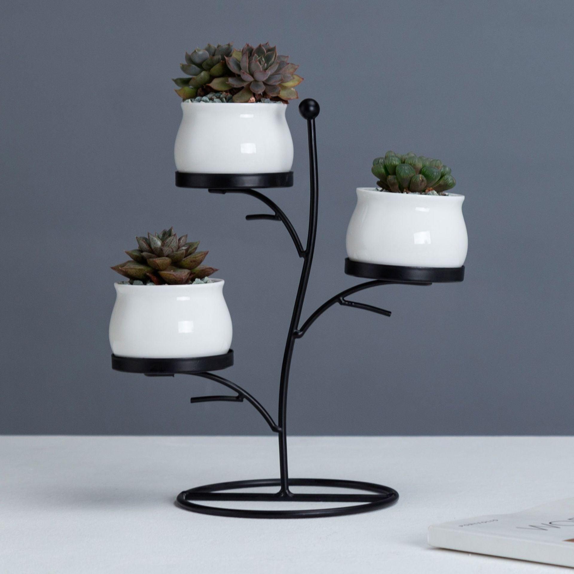 Round Porcelain Desk Pots with Iron Stand