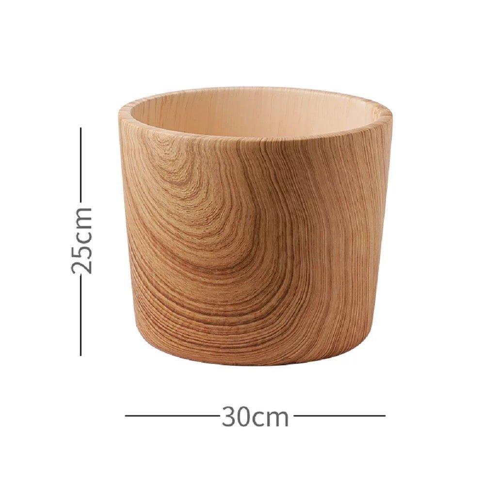 Burly Wood Finish Cylinder Ceramic Floor Planter With Catch Plate